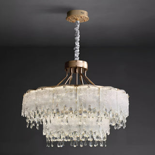 Clear textured glass chandelier with cascading crystal drops – contemporary luxury ceiling fixture