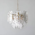 Clear Murano glass chandelier with sculptural textured glass and brushed brass frame