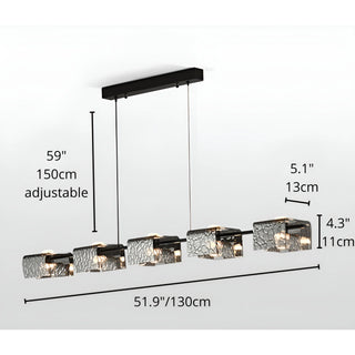Copper linear chandelier 51.9 inch 130cm length with adjustable 59-inch suspension and textured glass shades