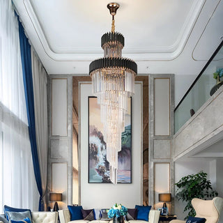 Grand black and gold crystal chandelier for a hotel foyer