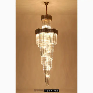 Illuminated black and gold crystal chandelier with E14 LED bulbs