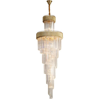 Gold variant of the art deco staircase crystal chandelier