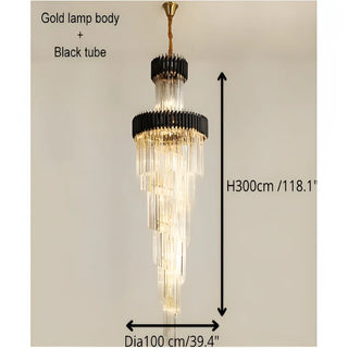 Black and gold art deco chandelier, 100 cm diameter, size guide