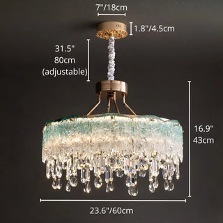 3.6 inch crystal chandelier with aqua textured glass and crystal pendants – modern luxury ceiling light dimensions