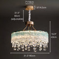 31.5 inch crystal chandelier with aqua textured glass panels and hanging crystal prisms