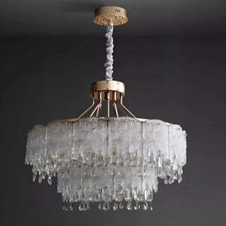 Modern crystal chandelier installed in elegant interior – 2-tier luxury glass ceiling light