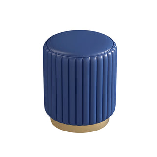 Dark blue leather vanity stool with gold base, modern Nordic style for bedroom or living room