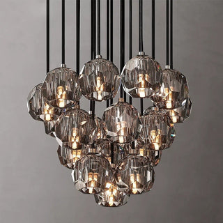 MIRODEMI® Elegant Round Crystal Cluster LED Ceiling Chandelier with Smoke Cut Crystals