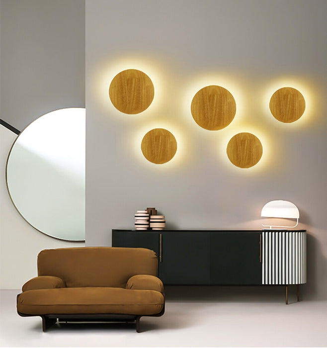 Round Modern LED Wooden Wall Sconce