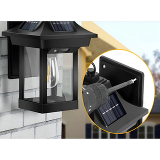 Close-up of easy installation of solar-powered wall lantern with motion sensor on exterior wall