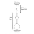 Pendant light size diagram showing 14.2” height, 4.7” globe diameter, and 59” adjustable cord