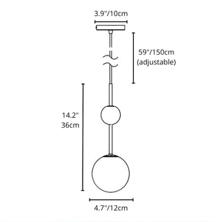 Pendant light size diagram showing 14.2” height, 4.7” globe diameter, and 59” adjustable cord