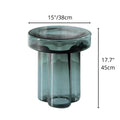 Emerald green glass side table dimensions 15 inch diameter and 17.7 inch height