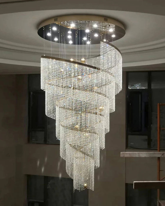 MIRODEMI® Golden/Chrome Crystal Circular Spiral Chandelier for Staircase