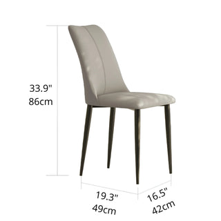 Size guide showing dimensions of the faux leather chair: 33.9" H x 19.3" D x 16.5" W (86 x 49 x 42 cm)