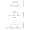 Technical diagram with measurements for three sizes of the linear pendant light, including width, height, and diameter