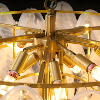 Close up of luxury gold brass chandelier frame with warm ambient lighting