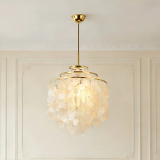 Luxury gold capiz shell pendant chandelier for elegant dining room interior