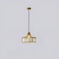 Elegant gold K9 crystal pendant light with clear glass panels and modern minimalist design