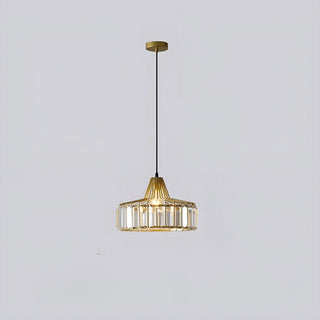 Elegant gold K9 crystal pendant light with clear glass panels and modern minimalist design