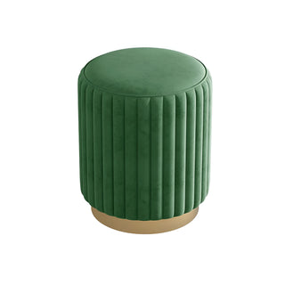 Modern green velvet stool with pleated upholstery and gold accent base – stylish Nordic makeup ottoman