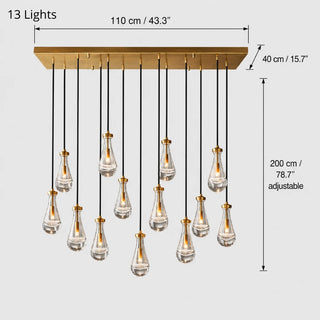 Guttara dimension diagram, Rectangular 13 Lights: 110x40cm canopy, 200cm adjustable cords