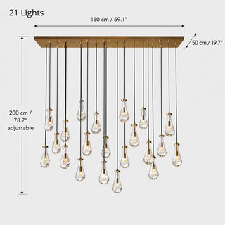 Guttara dimension diagram, Rectangular 21 Lights: 150x50cm canopy, 200cm adjustable cords