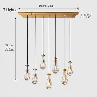 Guttara dimension diagram, Rectangular 7 Lights: 80x30cm canopy, 200cm adjustable cords