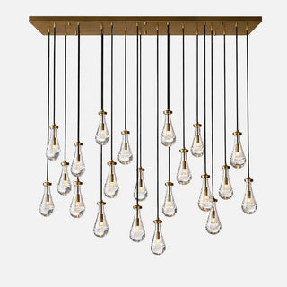 Guttara rectangular 21-light raindrop chandelier, studio view