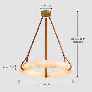 Halara dimension diagram, 100 cm / 39.4 inch ring, 8 cm height, 15 cm canopy, 150 cm adjustable straps