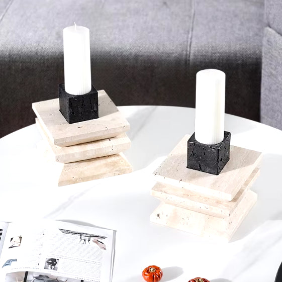 Natural Travertine Candle Holder