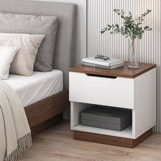 Light Luxury Nightstand with Open Shelf made of Wood For Bedroom