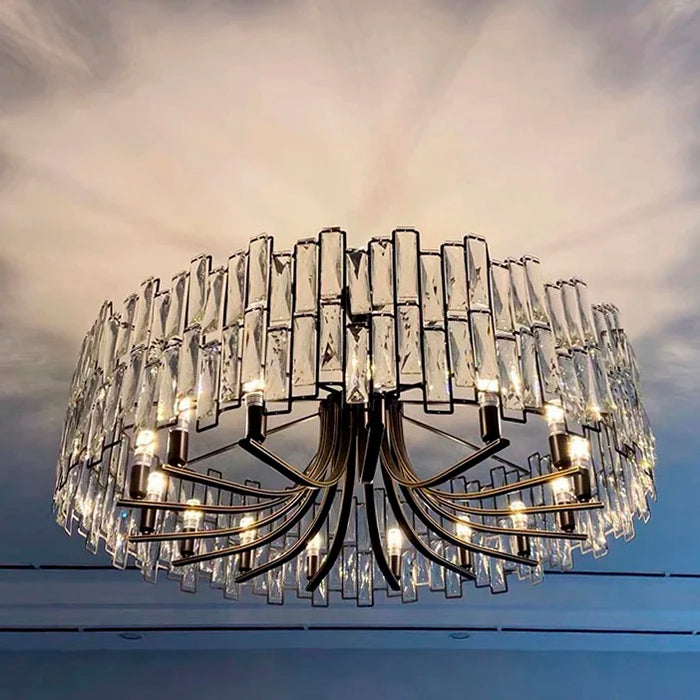 Montreux | Modern Drum Black Crystal Chandelier for Living Room