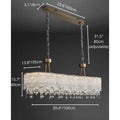 Dimensions of luxury K9 crystal island chandelier showing 39.4 inch length and adjustable 31.5 inch suspension height