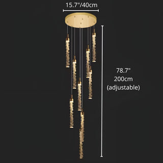 Dimensions of the Kaelix 9-light crystal staircase chandelier featuring a 40 cm ceiling canopy and 200 cm adjustable hanging cables