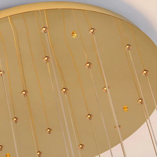 Premium gold ceiling canopy with adjustable suspension cables for the Kaelix crystal staircase chandelier