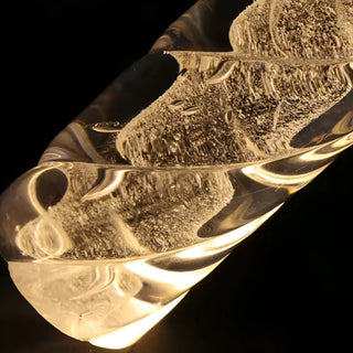 Close-up of the textured crystal LED pendant featuring intricate light diffusion and premium craftsmanship