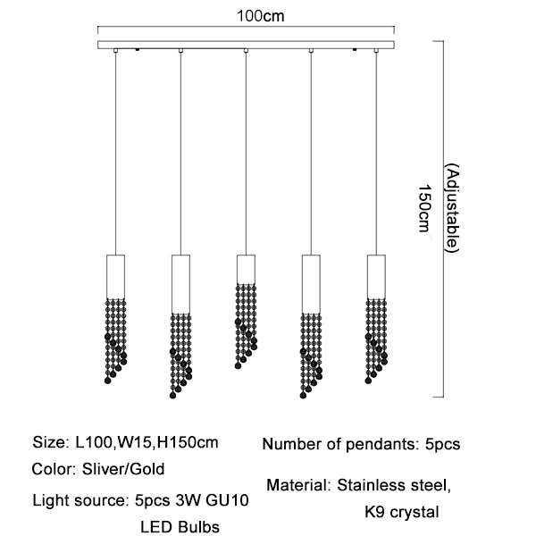 Hanging crystal light fixture for lobby, staircase, loft, stairwell