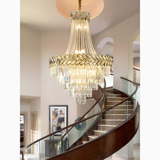 Stainless steel and crystal tiered chandelier