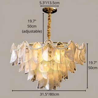 Large luxury glass chandelier 80cm with gold finish and cascading smoked glass panels