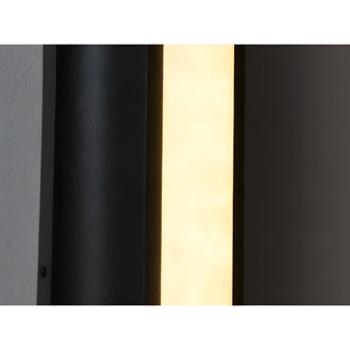 Close-up of illuminated LED strip on outdoor waterproof wall light