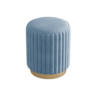 Soft light blue velvet makeup stool with gold metal base – Nordic design ottoman for dressing table or bedroom