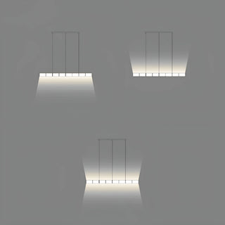 Diagram showing three lighting direction modes — downlight, uplight, and up-down light — of a linear pendant fixture