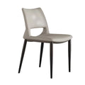 Light khaki Nordic dining chair with black carbon steel legs, front view