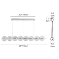 Size chart showing measurements of the long version of the pendant light