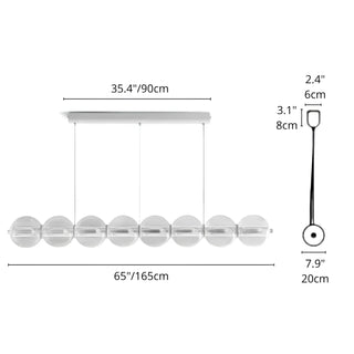 Size chart showing measurements of the long version of the pendant light