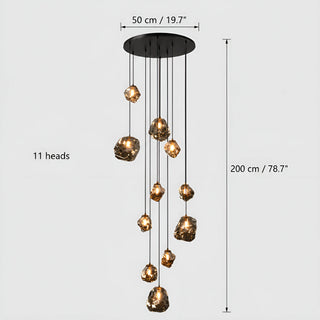 Dimensions of the 11-head Lithara chandelier: 50 cm / 19.7 in canopy and 200 cm / 78.7 in drop