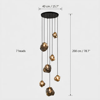 Dimensions of the 7-head Lithara chandelier: 40 cm / 15.7 in canopy and 200 cm / 78.7 in drop