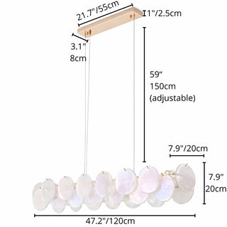 Lumière Éclat rectangular glass chandelier 47.2 inch (120 cm) size with adjustable hanging length and dimension diagram