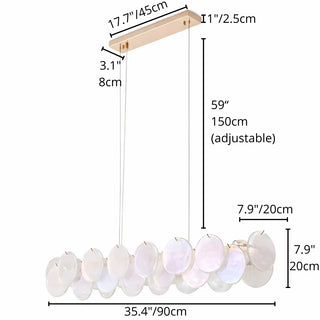Lumière Éclat rectangular glass chandelier 35.4 inch (90 cm) size with adjustable 59 inch suspension and detailed dimensions